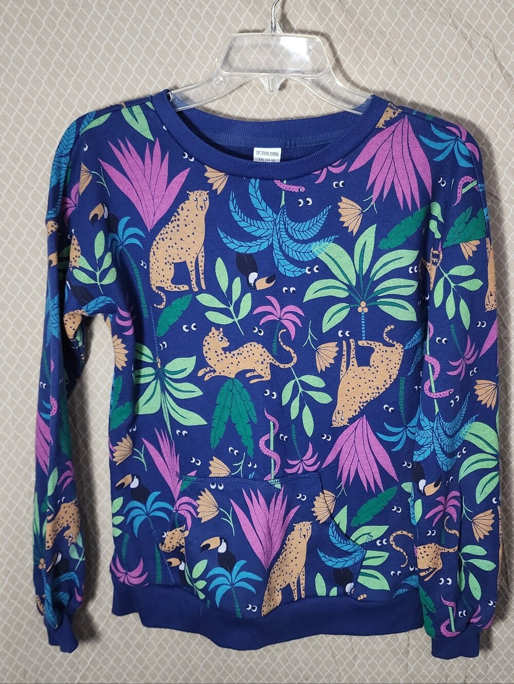 Spotted Zebra Blue Jungle Print Sweatshirt Girls 14 Used